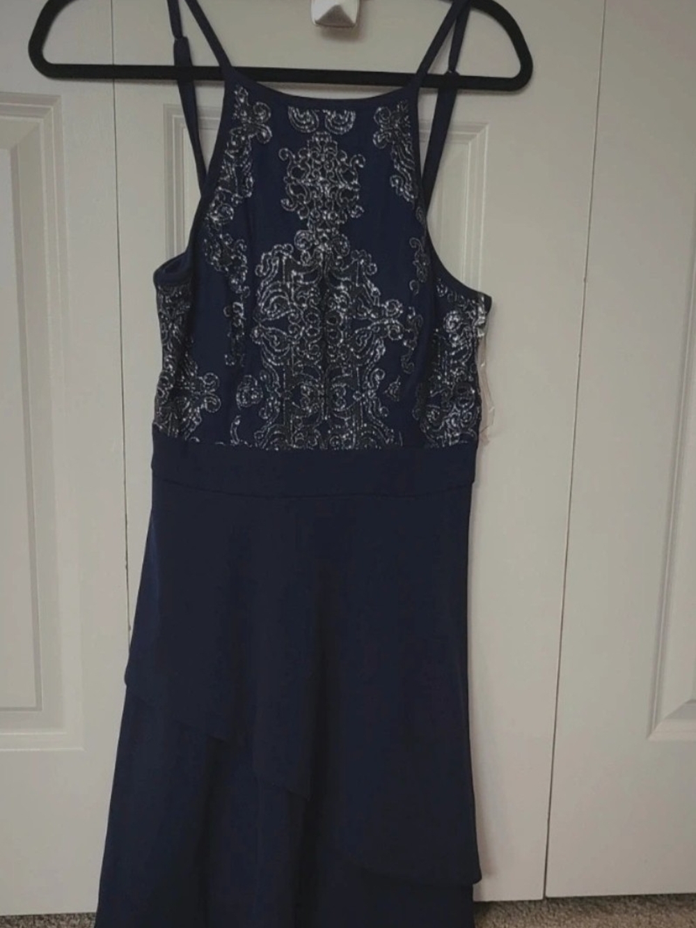 Speechless Navy Strapless Dress with Silver Embellishment